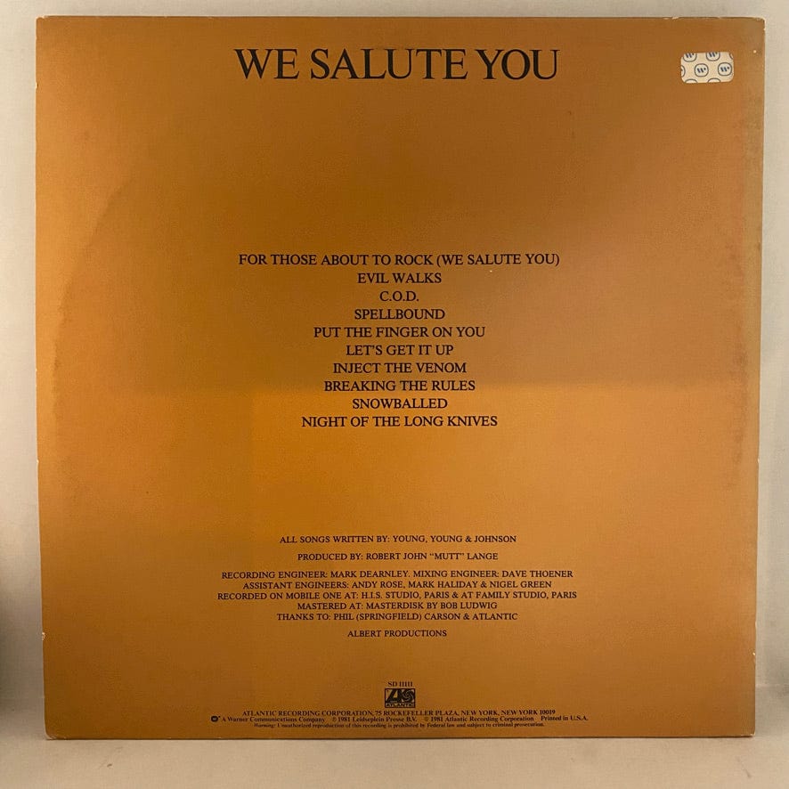 AC/DC – For Those About To Rock (We Salute You) LP USED VG++/VG+ 1981 Pressing - Image 2
