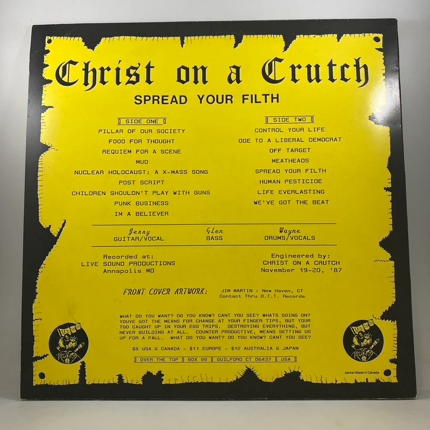 Christ On A Crutch – Spread Your Filth LP USED Vinyl VG/VG - Image 2