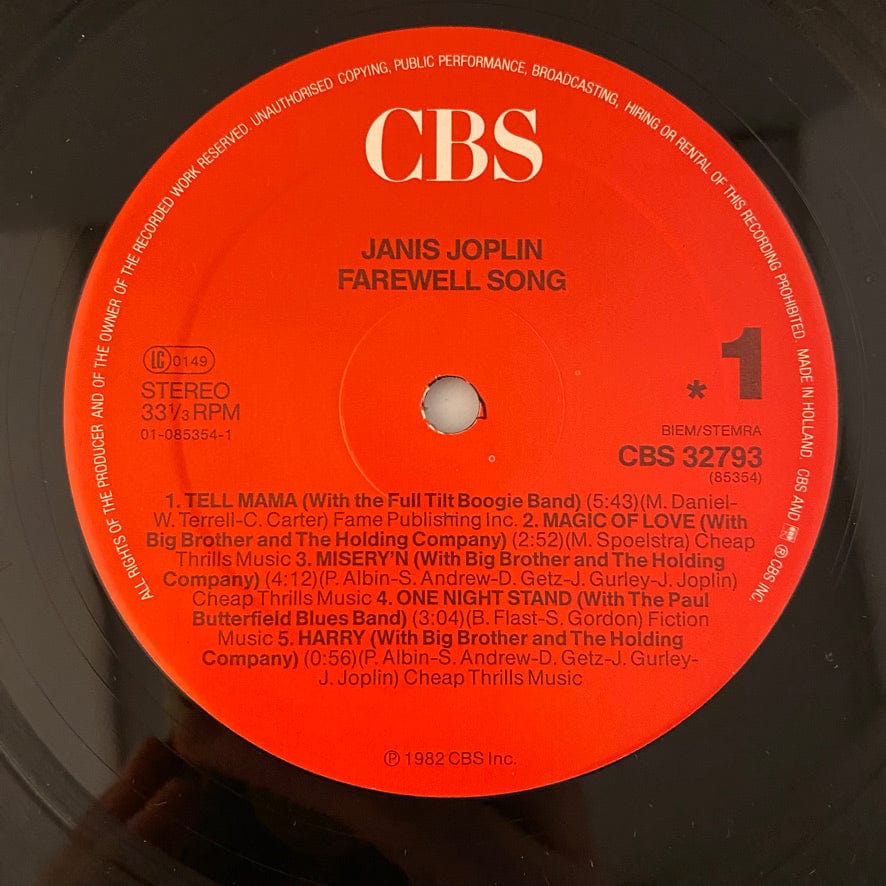 Janis Joplin – Farewell Song LP USED VG++/VG+ European Pressing - Image 3