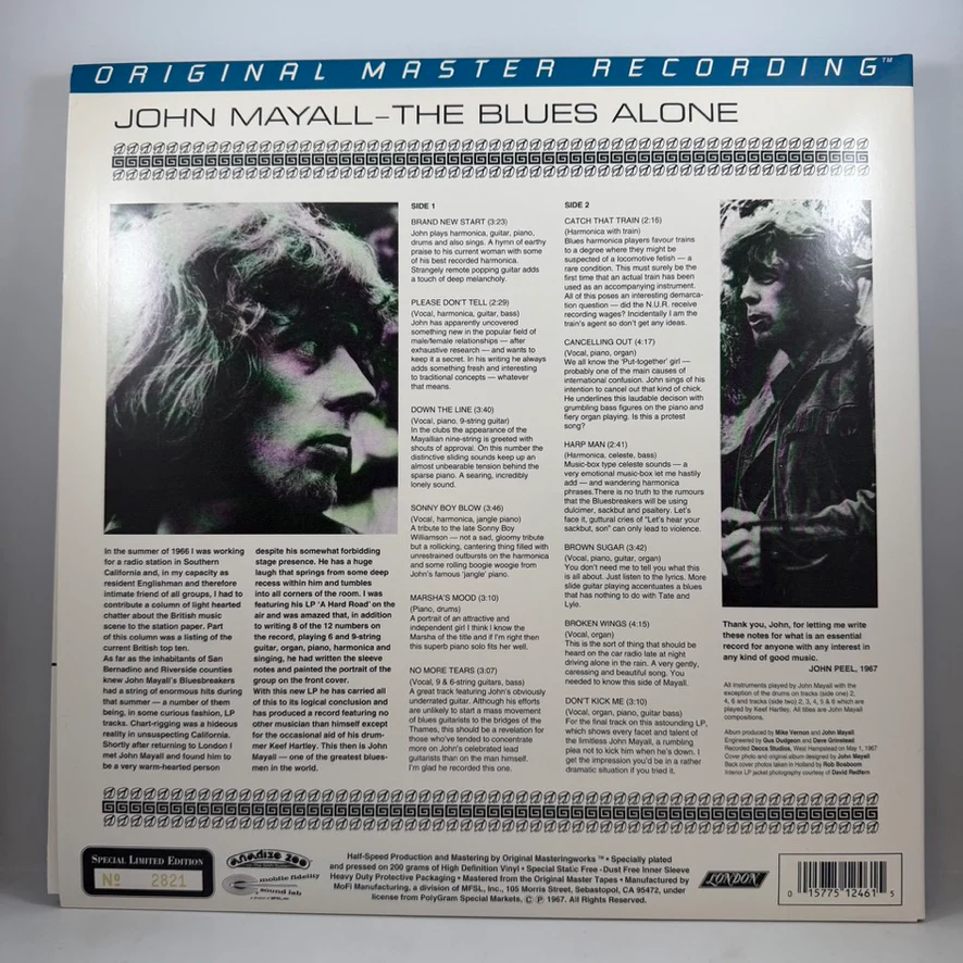 John Mayall – The Blues Alone LP USED Vinyl NM/VG++ Audiophile - Image 2