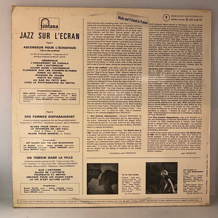 Miles Davis Quintet / Art Blakey And The Jazz Messengers / Barney Wilen – Jazz Sur L'écran LP USED VG++/VG+ French Pressing - Image 2