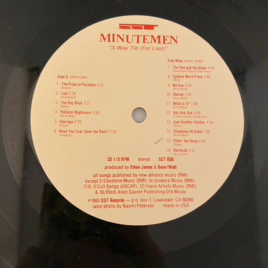 Minutemen – 3-Way Tie (For Last) LP USED VG++/VG+ 1985 Pressing - Image 3