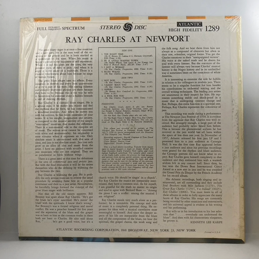 Ray Charles – Ray Charles At Newport LP USED Vinyl VG/VG+ - Image 2