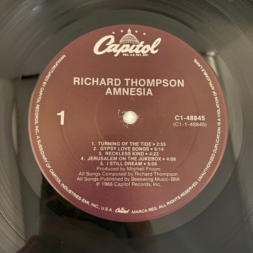 Richard Thompson – Amnesia LP USED NM/VG++ 1988 Pressing - Image 5