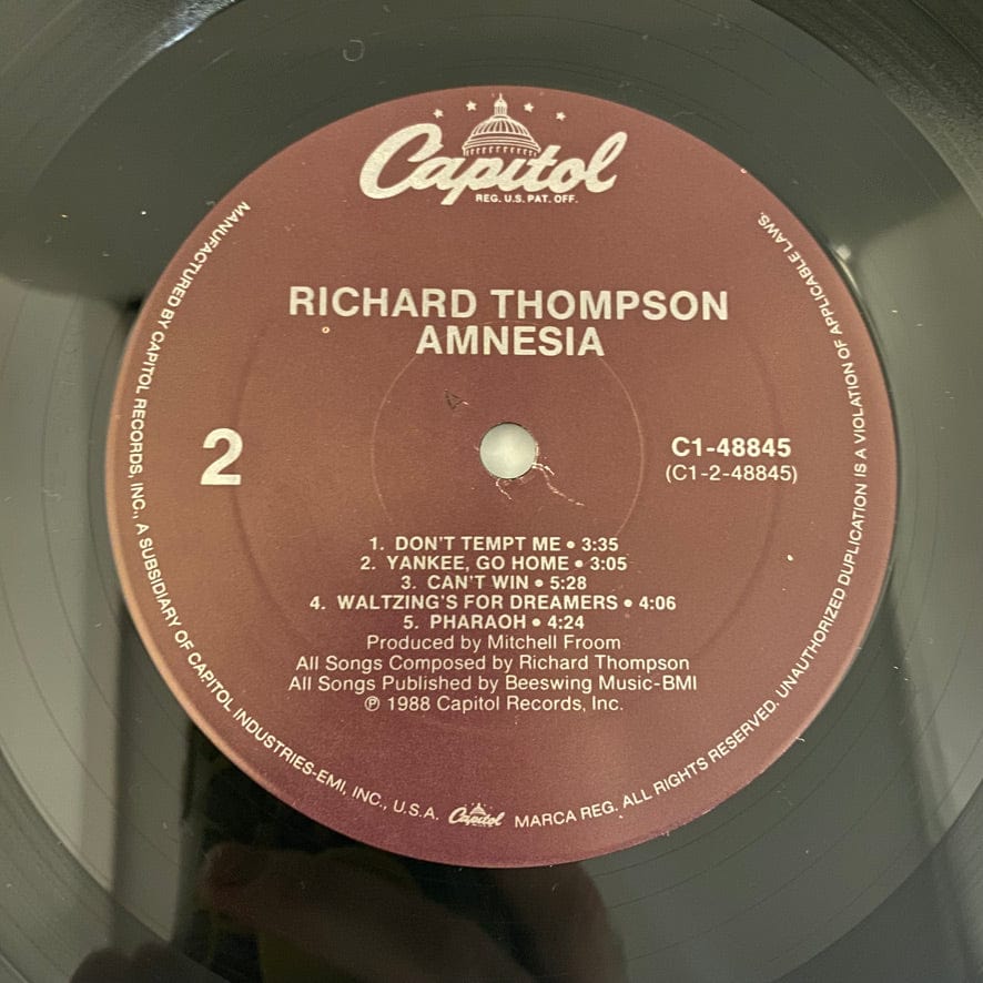 Richard Thompson – Amnesia LP USED NM/VG++ 1988 Pressing - Image 6