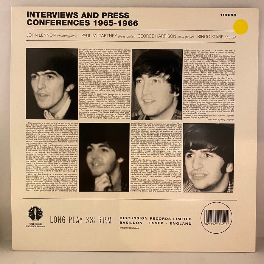 The Beatles – Interviews And Press Conferences 1965-1966 LP USED NM/VG++ Picture Disc Unofficial Release - Image 2