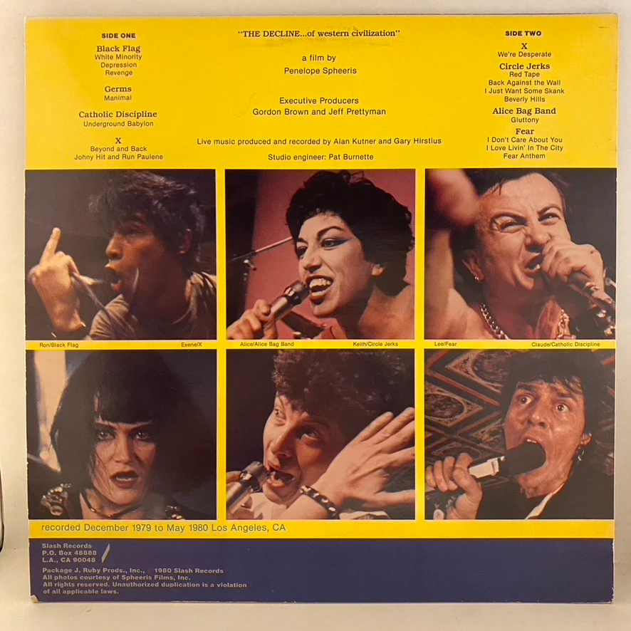 The Decline Of Western Civilization LP USED VG+/VG 1980 Pressing - Image 2